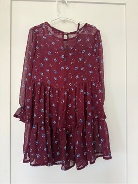 Zunie Burgundy Dress with Blue Floral Print